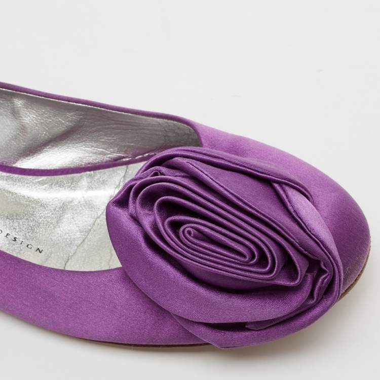 Pre Owned Giuseppe Zanotti Purple Satin Flower Applique Ballet Flats Size 37.5