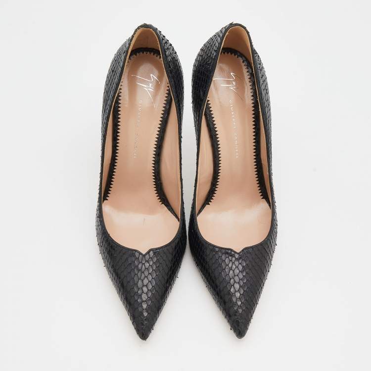 Pre Owned Giuseppe Zanotti Black Python Embossed Leather Pointed Toe Pumps Size 39