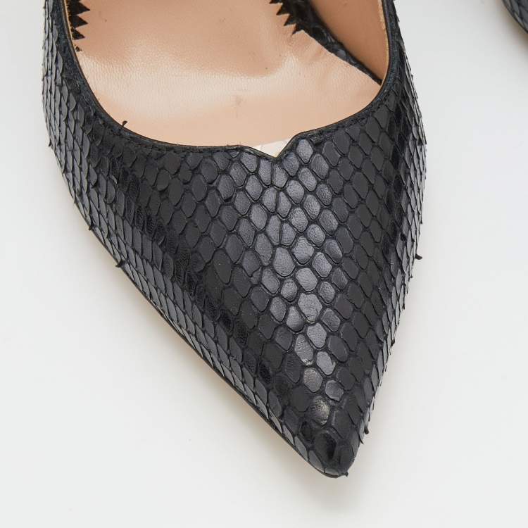 Pre Owned Giuseppe Zanotti Black Python Embossed Leather Pointed Toe Pumps Size 39