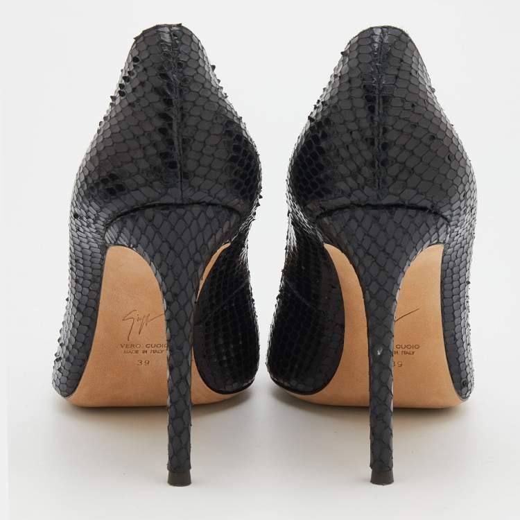 Pre Owned Giuseppe Zanotti Black Python Embossed Leather Pointed Toe Pumps Size 39