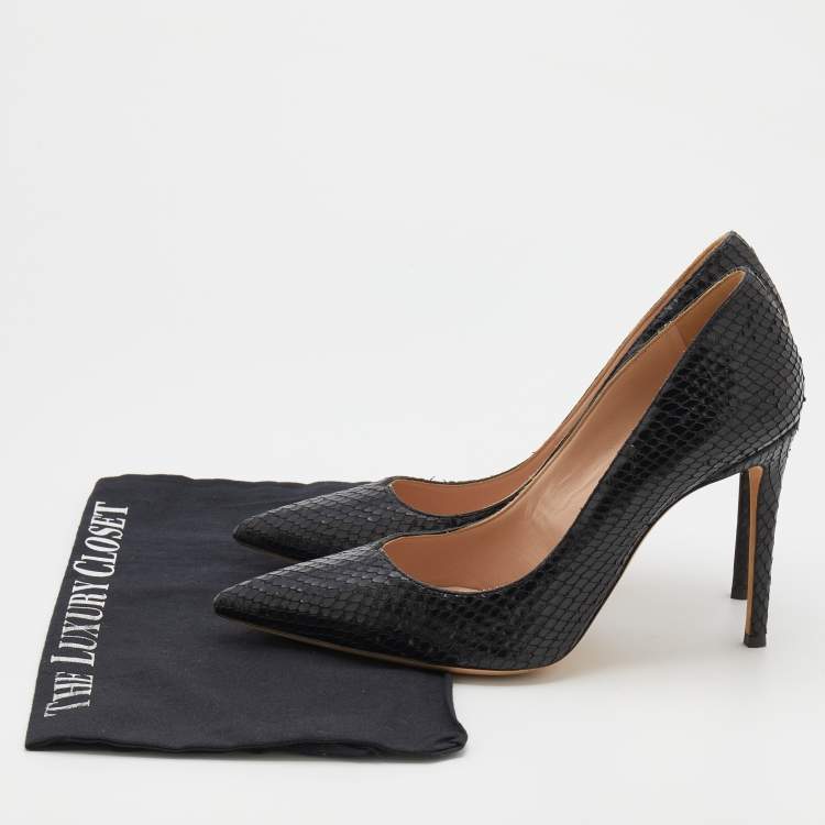 Pre Owned Giuseppe Zanotti Black Python Embossed Leather Pointed Toe Pumps Size 39