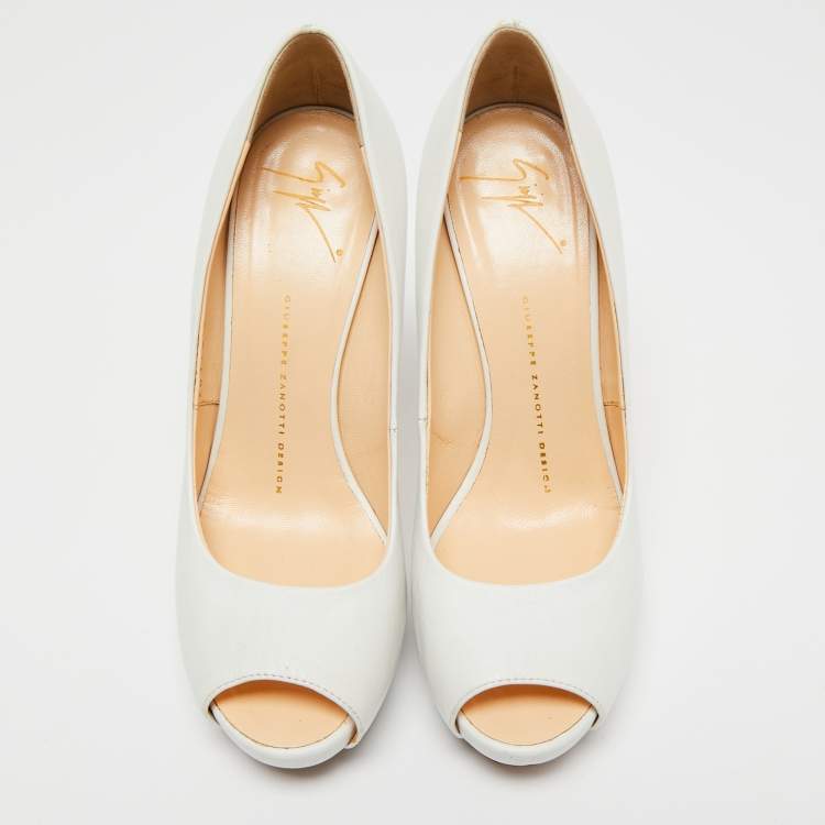 Pre Owned Giuseppe Zanotti White Leather Peep Toe Pumps Size 37.5