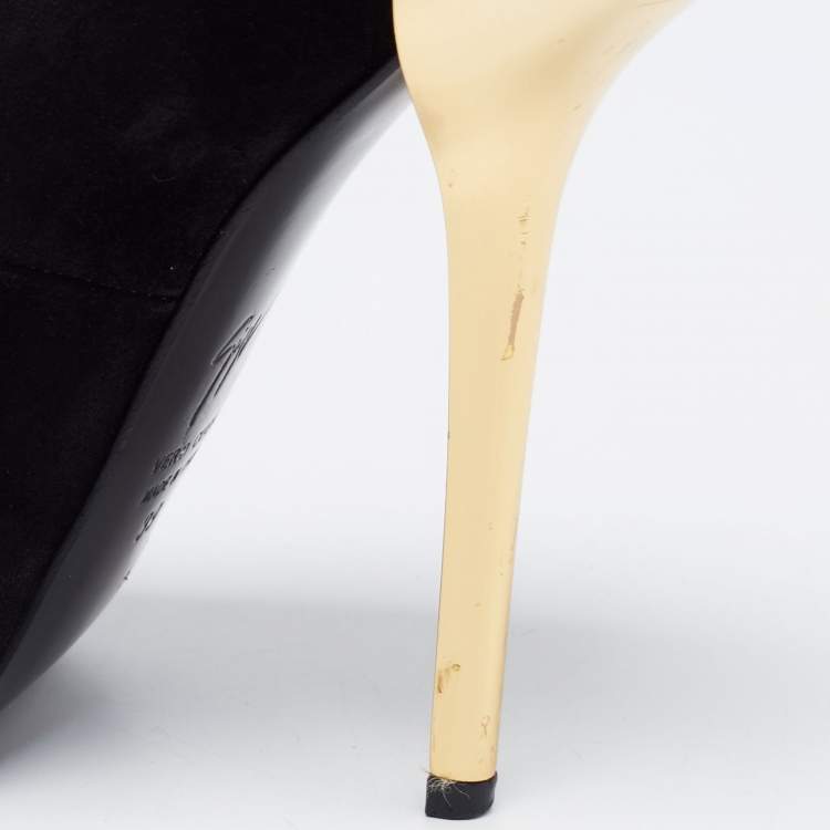 Pre Owned Giuseppe Zanotti Black Suede Metal Heel Platform Pumps Size 39