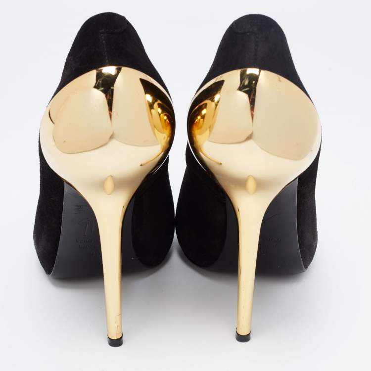 Pre Owned Giuseppe Zanotti Black Suede Metal Heel Platform Pumps Size 39