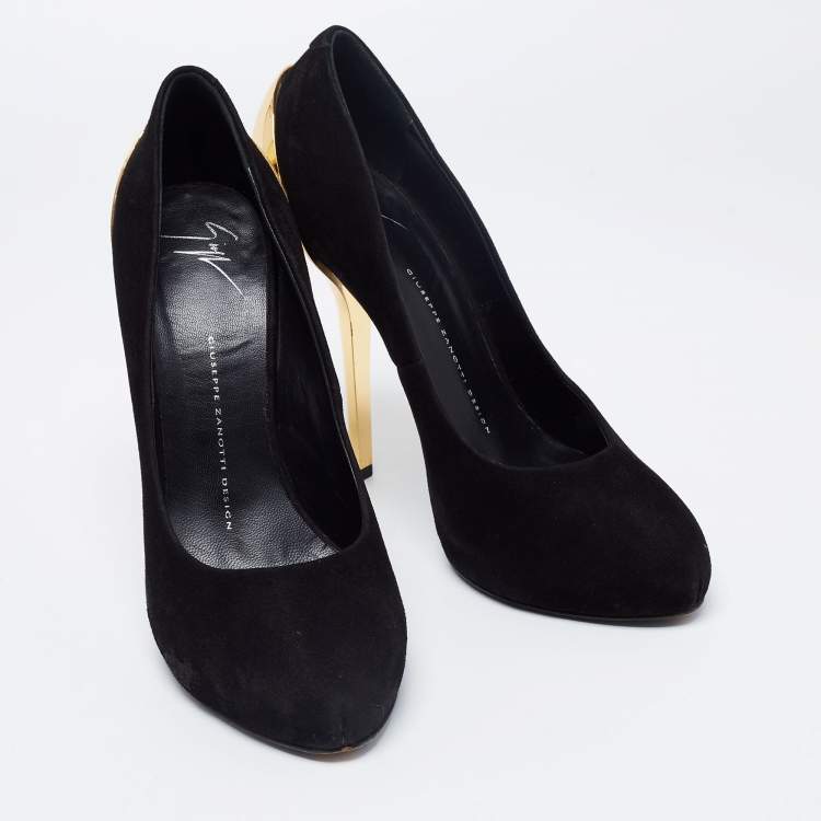 Pre Owned Giuseppe Zanotti Black Suede Metal Heel Platform Pumps Size 39