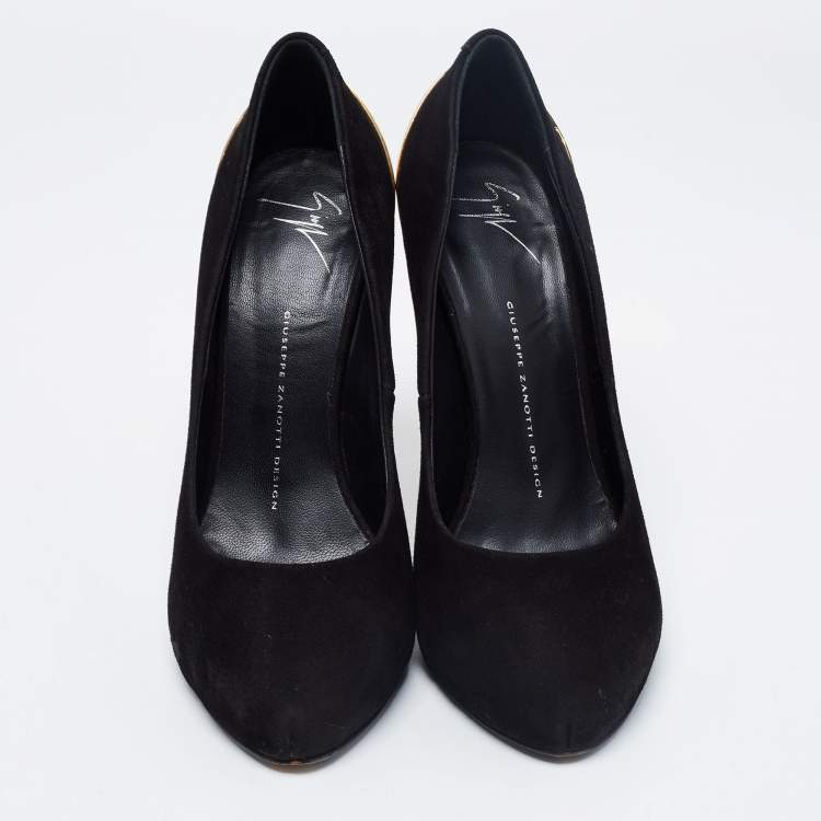 Pre Owned Giuseppe Zanotti Black Suede Metal Heel Platform Pumps Size 39