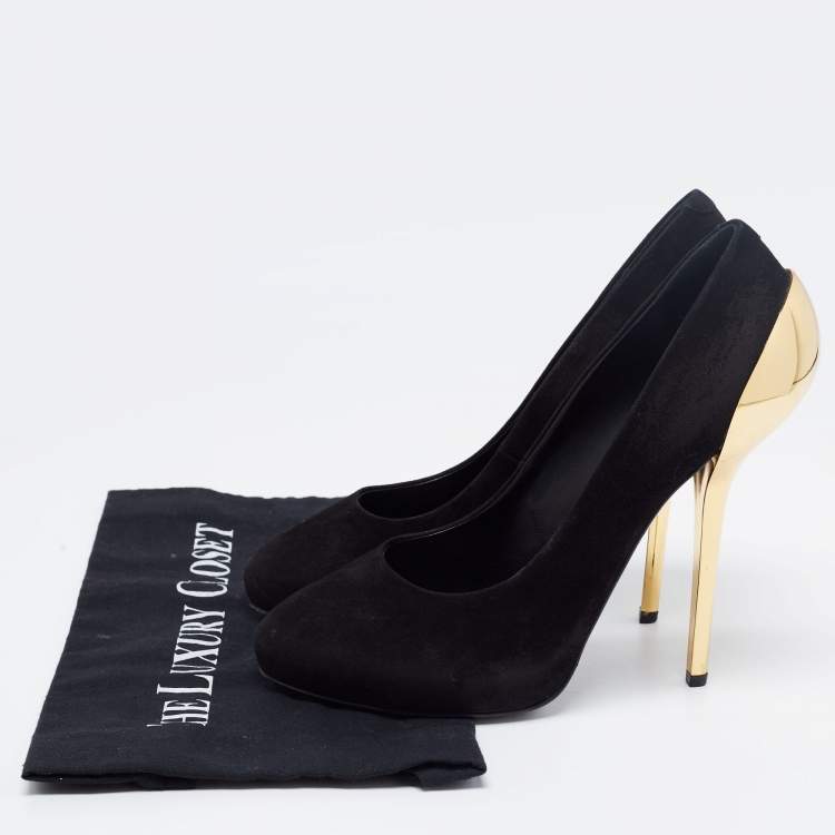 Pre Owned Giuseppe Zanotti Black Suede Metal Heel Platform Pumps Size 39