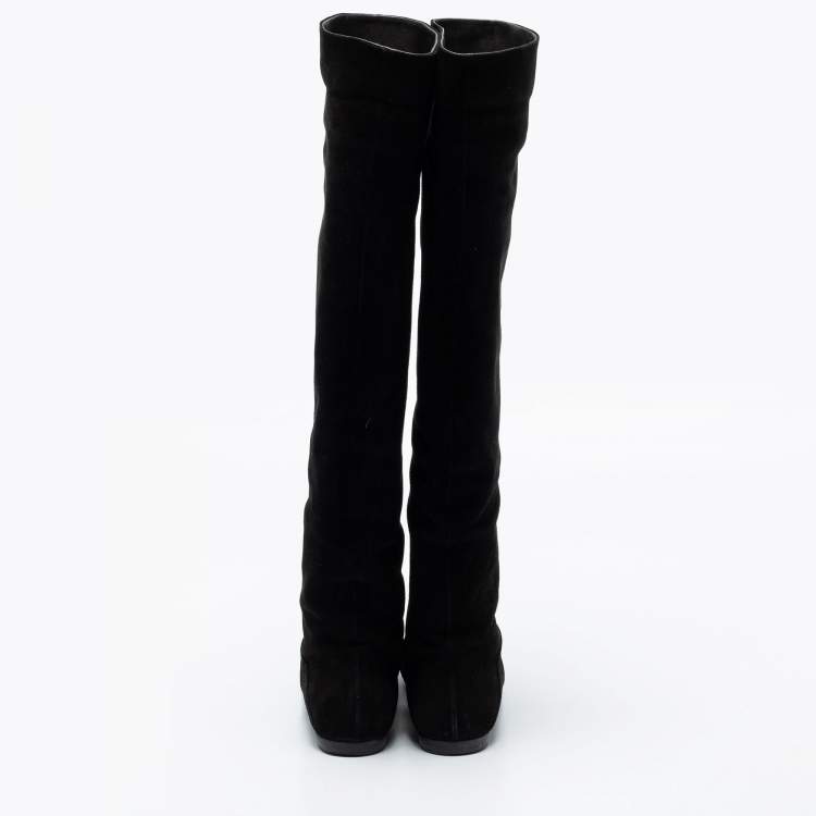 Pre Owned Giuseppe Zanotti Black Suede Knee Length Boots Size 37