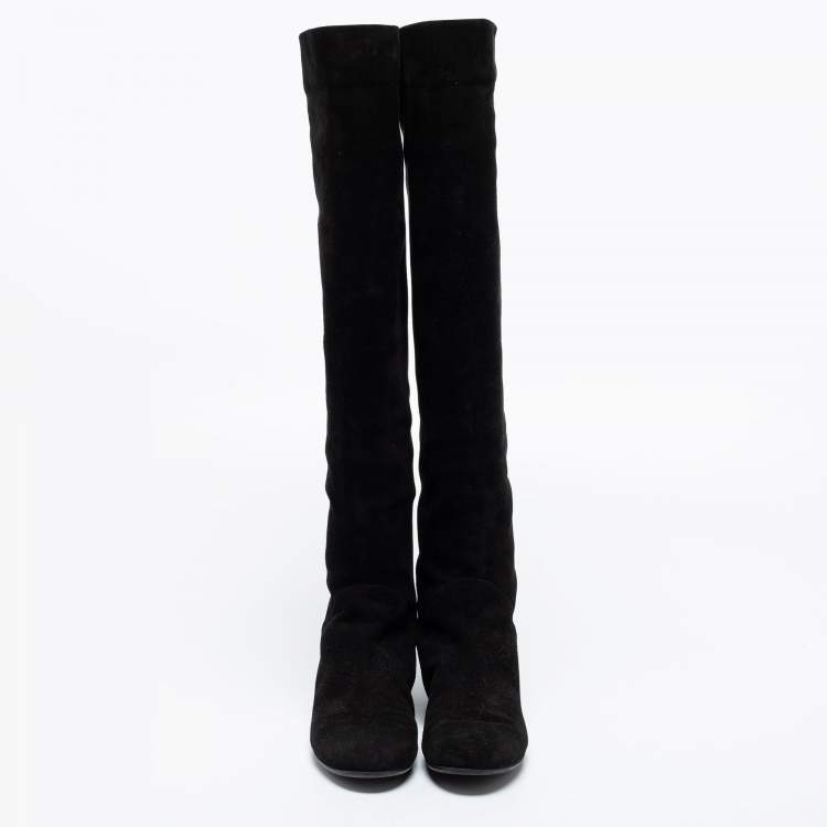 Pre Owned Giuseppe Zanotti Black Suede Knee Length Boots Size 37