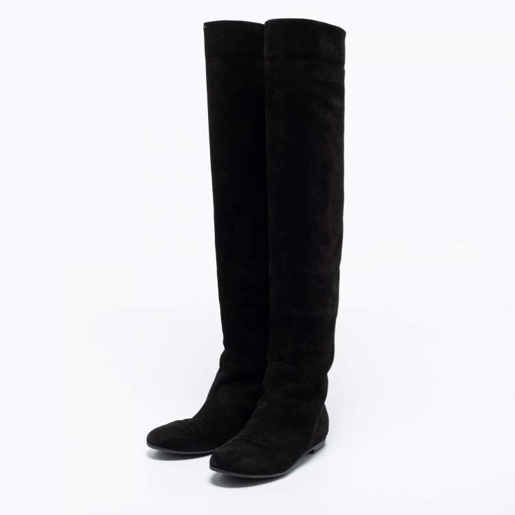 Pre Owned Giuseppe Zanotti Black Suede Knee Length Boots Size 37