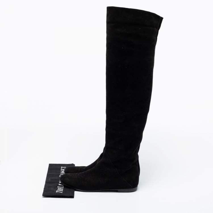Pre Owned Giuseppe Zanotti Black Suede Knee Length Boots Size 37
