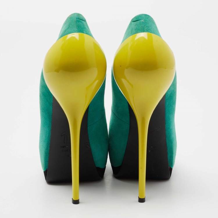 Pre Owned Giuseppe Zanotti Tricolor Suede Nana Peep-Toe Platform Pumps Size 40
