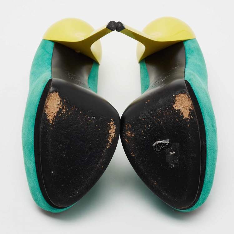 Pre Owned Giuseppe Zanotti Tricolor Suede Nana Peep-Toe Platform Pumps Size 40