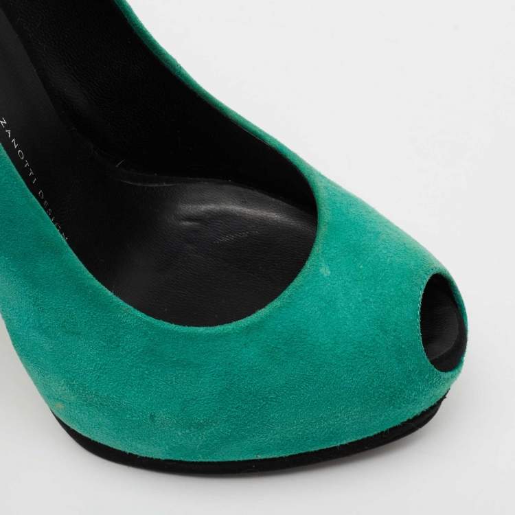 Pre Owned Giuseppe Zanotti Tricolor Suede Nana Peep-Toe Platform Pumps Size 40