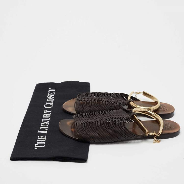 Pre Owned Giuseppe Zanotti Dark Brown Leather Ankle Cuff Flats Size 37