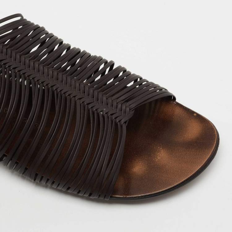 Pre Owned Giuseppe Zanotti Dark Brown Leather Ankle Cuff Flats Size 37