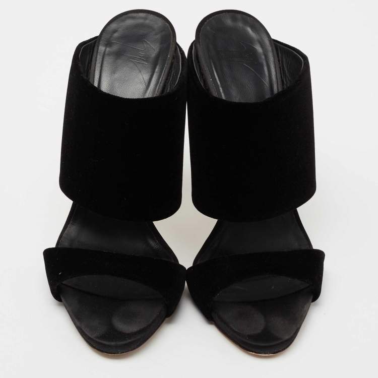 Pre Owned Giuseppe Zanotti Black Velvet Andrea Mules Size 38