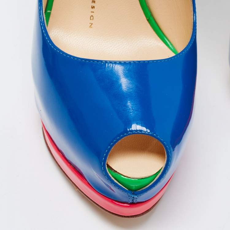 Pre Owned Giuseppe Zanotti Multicolour Patent Leather Tripe Strap Peep Toe Pumps Size 37