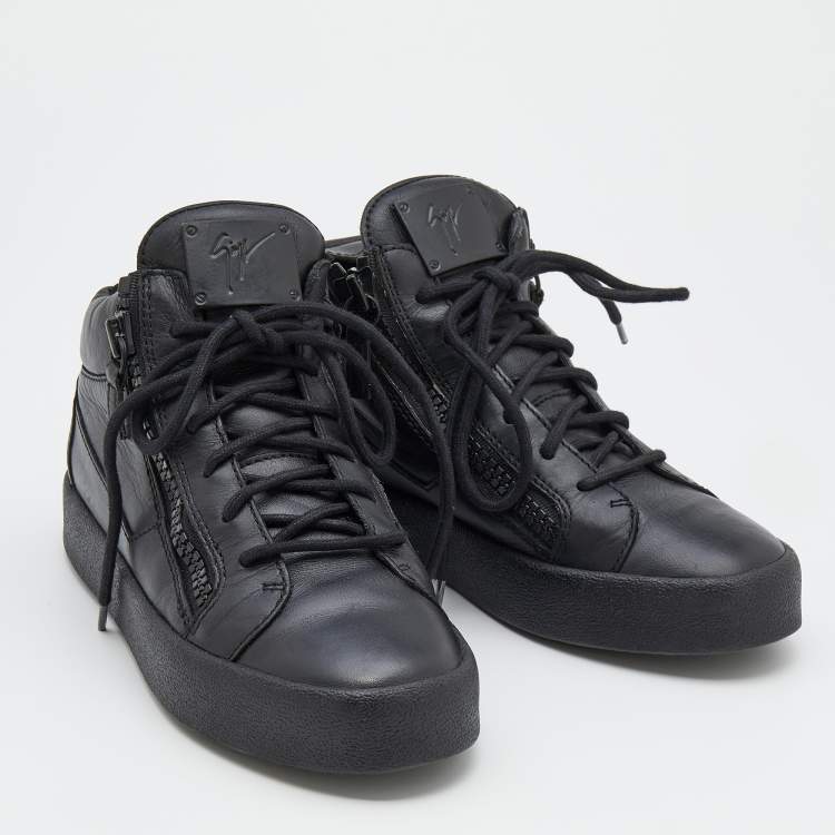 Pre Owned Giuseppe Zanotti Black Leather London Mid Top Sneakers Size 37