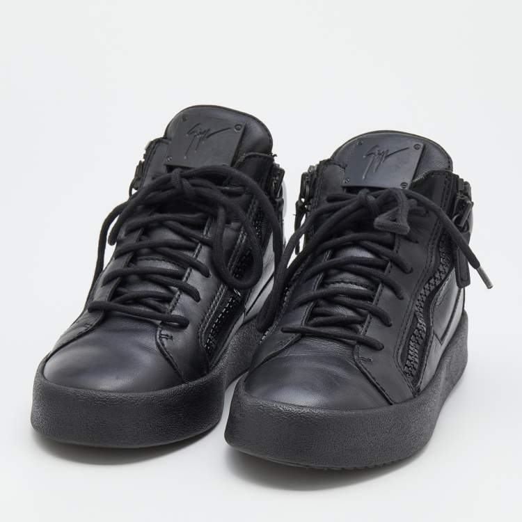 Zanotti Black Leather London Mid Top Sneakers 37 Giuseppe | TLC