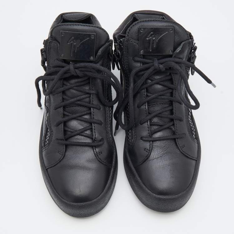 Pre Owned Giuseppe Zanotti Black Leather London Mid Top Sneakers Size 37