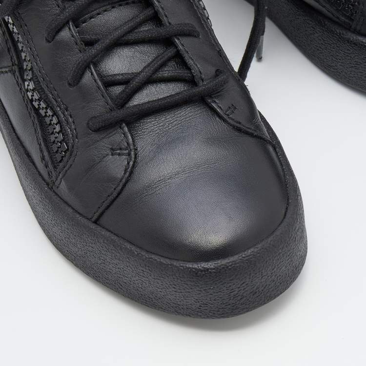 Pre Owned Giuseppe Zanotti Black Leather London Mid Top Sneakers Size 37