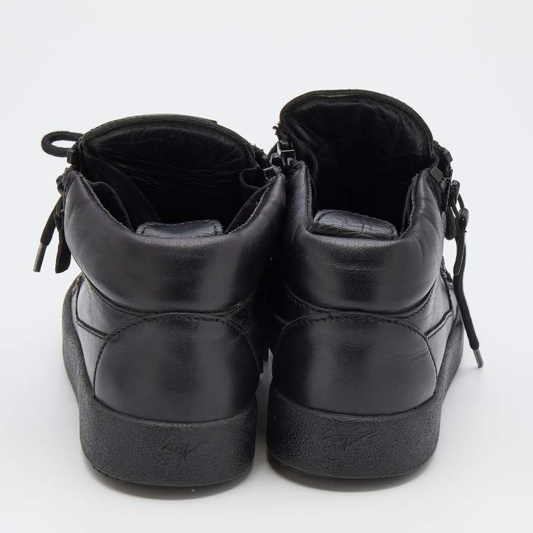 Pre Owned Giuseppe Zanotti Black Leather London Mid Top Sneakers Size 37