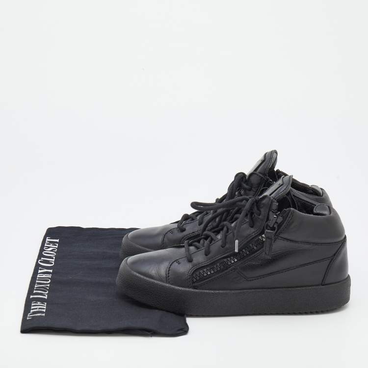 Pre Owned Giuseppe Zanotti Black Leather London Mid Top Sneakers Size 37