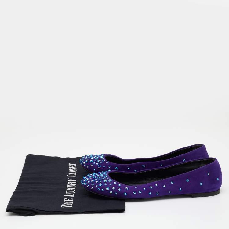 Pre Owned Giuseppe Zanotti Purple Suede Crystal Embellished Ballet Flats Size 38 