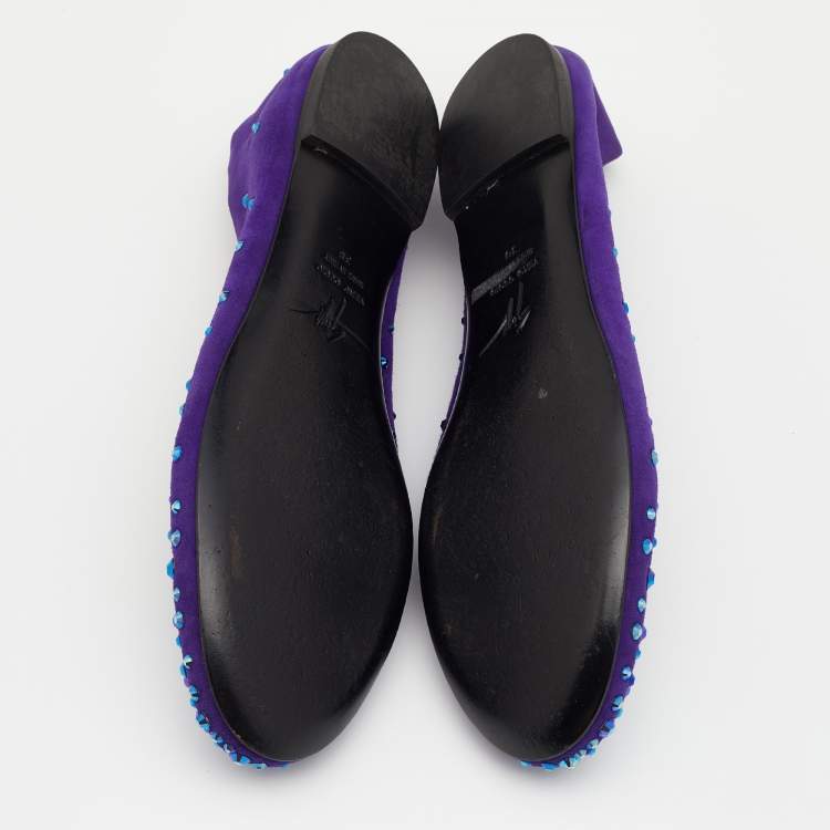 Pre Owned Giuseppe Zanotti Purple Suede Crystal Embellished Ballet Flats Size 38 