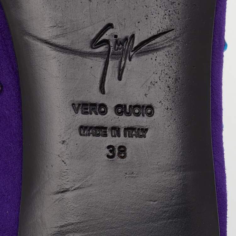 Pre Owned Giuseppe Zanotti Purple Suede Crystal Embellished Ballet Flats Size 38 