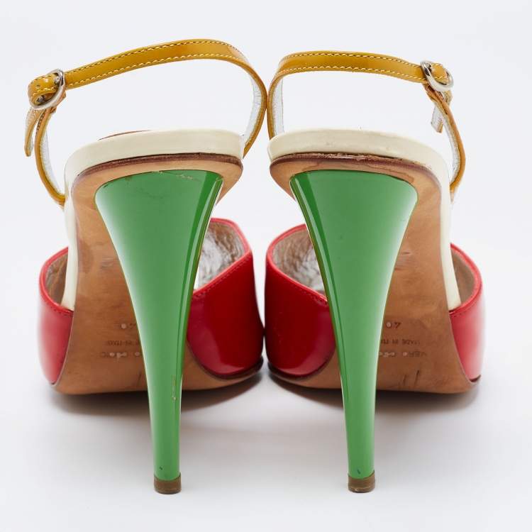 مملوكة مسبقًا Giuseppe Zanotti Tri-Color Patent Leather Peep Toe Slingback Sandals Size 40