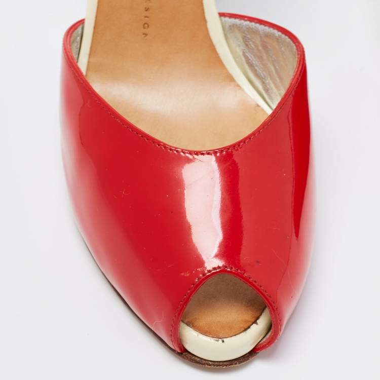 مملوكة مسبقًا Giuseppe Zanotti Tri-Color Patent Leather Peep Toe Slingback Sandals Size 40