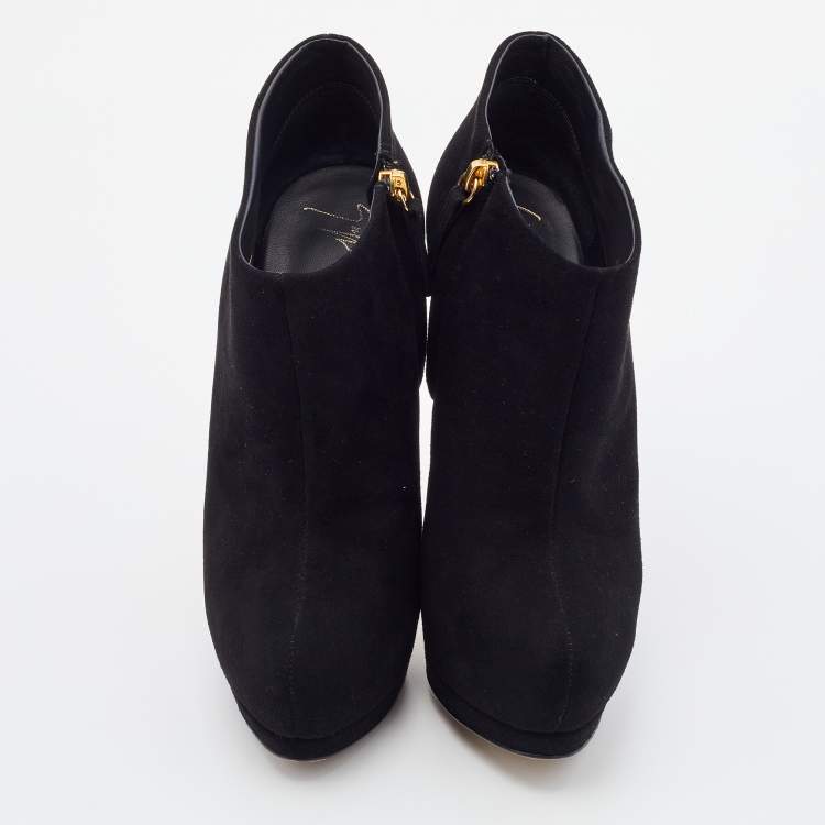 Pre Owned Giuseppe Zanotti Black Suede Platform Booties Size 37.5