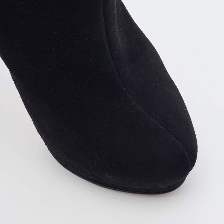 Pre Owned Giuseppe Zanotti Black Suede Platform Booties Size 37.5