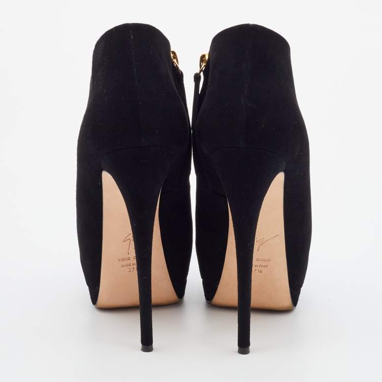 Pre Owned Giuseppe Zanotti Black Suede Platform Booties Size 37.5