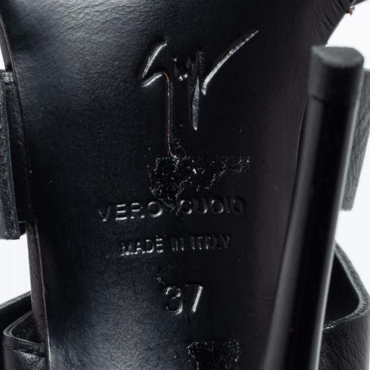 Pre Owned Giuseppe Zanotti Black Leather Buckle Strappy Sandals Size 37