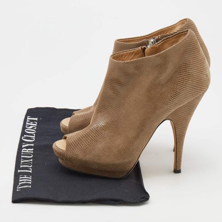 Pre Owned Giuseppe Zanotti Beige Suede Peep Toe Platform Ankle Length Boots Size 37.5