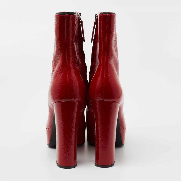Pre Owned Giuseppe Zanotti Red Leather Morgana Square Toe Ankle Boots Size 39