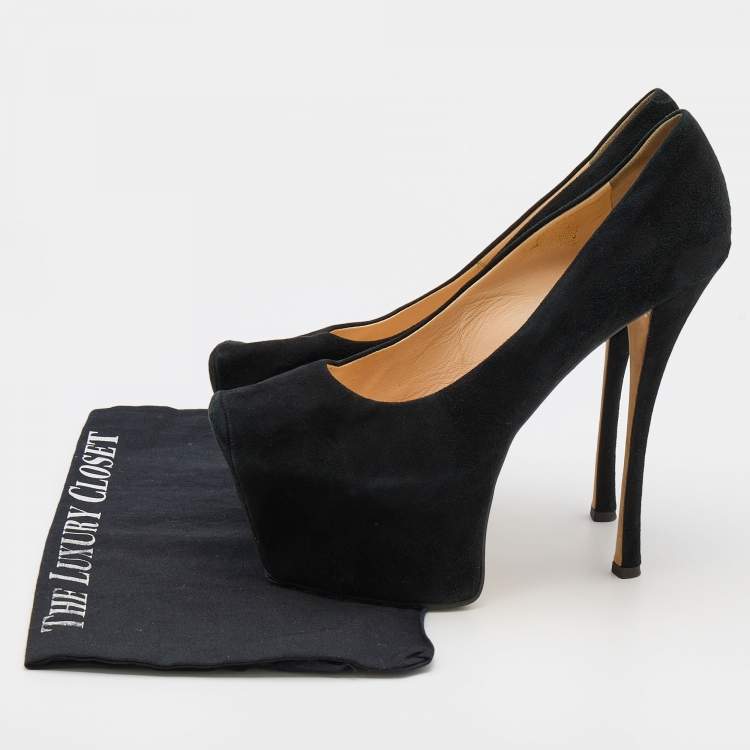 Pre Owned Giuseppe Zanotti Black Suede Square Toe Platform Pumps Size 40