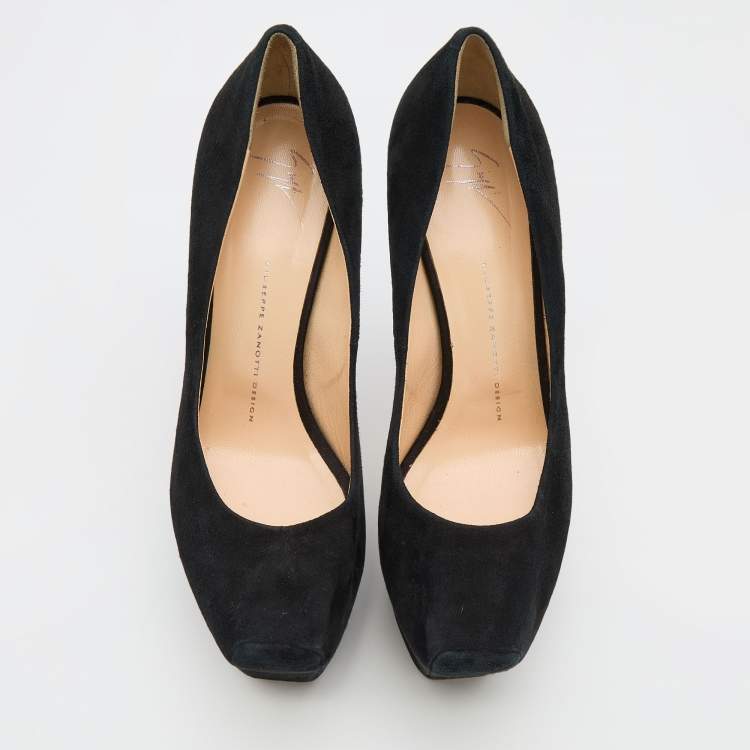Pre Owned Giuseppe Zanotti Black Suede Square Toe Platform Pumps Size 40