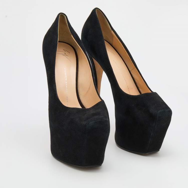 Pre Owned Giuseppe Zanotti Black Suede Square Toe Platform Pumps Size 40