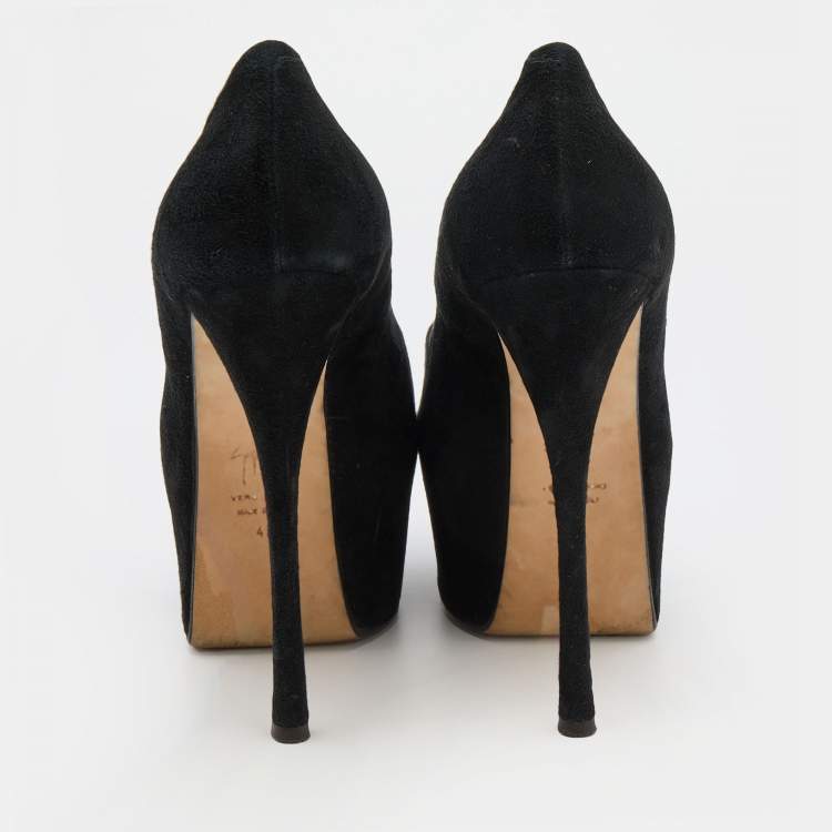 Pre Owned Giuseppe Zanotti Black Suede Square Toe Platform Pumps Size 40