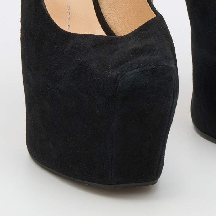 Pre Owned Giuseppe Zanotti Black Suede Square Toe Platform Pumps Size 40