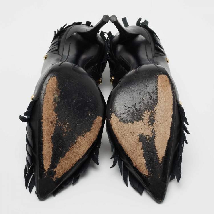 Pre Owned Giuseppe Zanotti Black Leather Studded Fringe Pumps Size 38.5