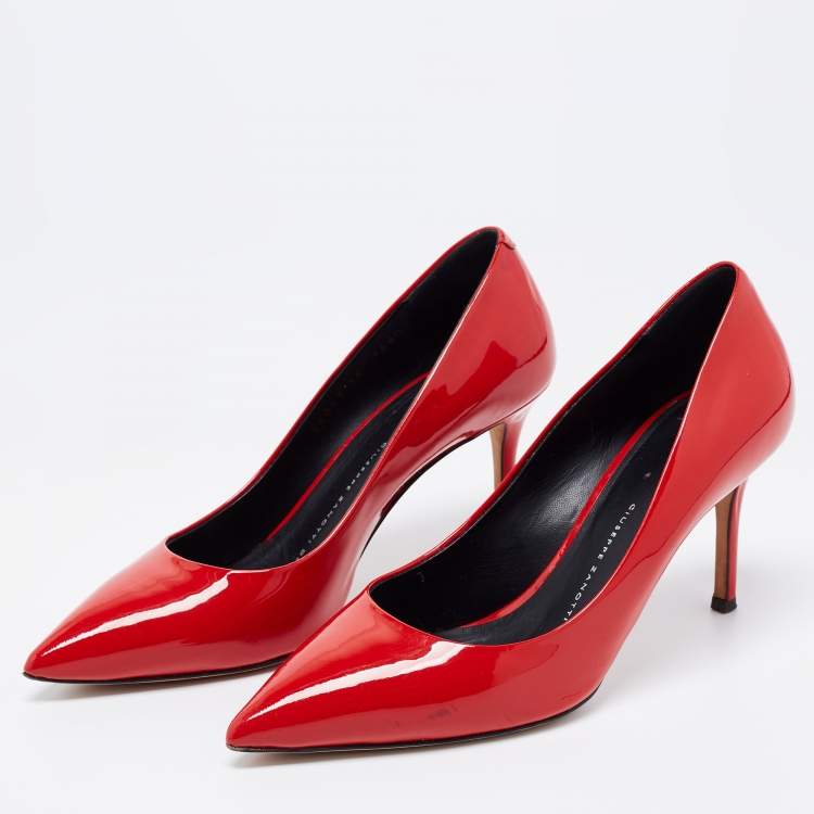 Pre Owned Giuseppe Zanotti Red Patent Leather Pointed Toe Pumps Size 36