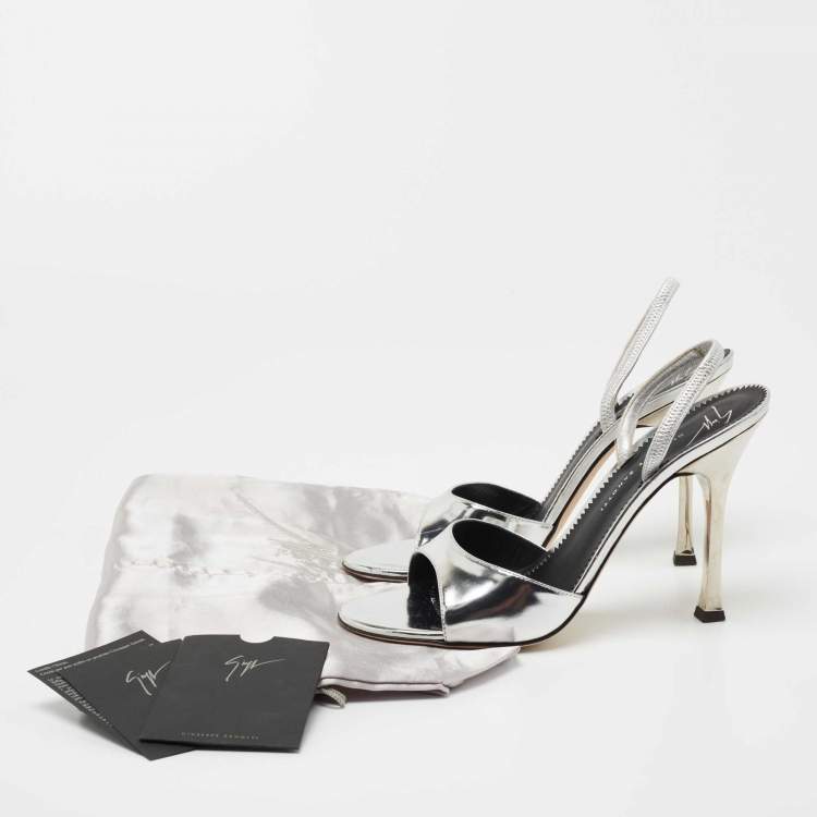 Pre Owned Giuseppe Zanotti Silver Patent Leather Lilibeth Slingback Sandals Size 38