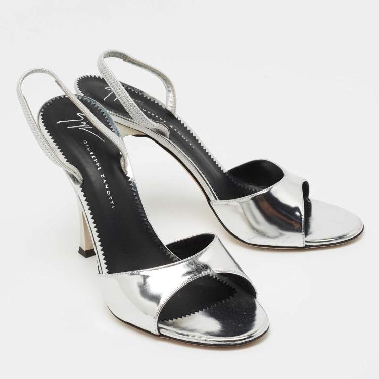 Pre Owned Giuseppe Zanotti Silver Patent Leather Lilibeth Slingback Sandals Size 38