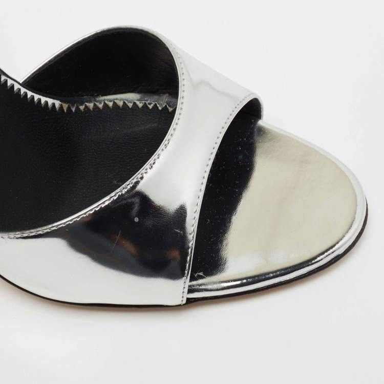 Pre Owned Giuseppe Zanotti Silver Patent Leather Lilibeth Slingback Sandals Size 38