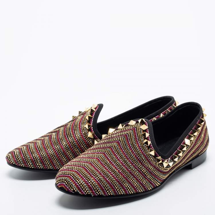 Pre Owned Giuseppe Zanotti Multicolor Embellished Suede Smoking Slippers Size 41